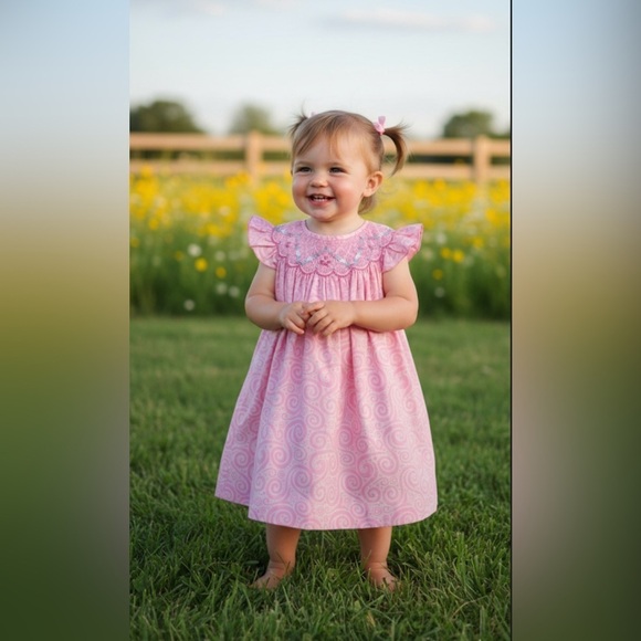 Petit Ami Other - Petit Ami Pink Smocked Ruffled Sundress